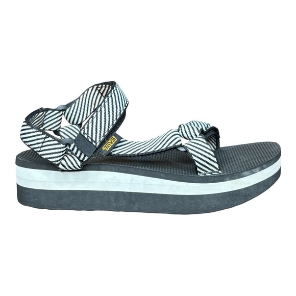 Teva Flatform Sandals Universal Candy Stripe Black White Platform Women Size 9 - Picture 1 of 13